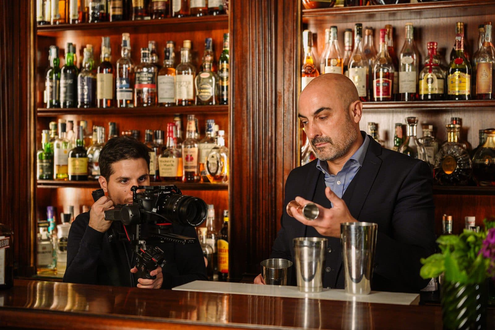 The bartender at work during filming at Hotel Caruso
