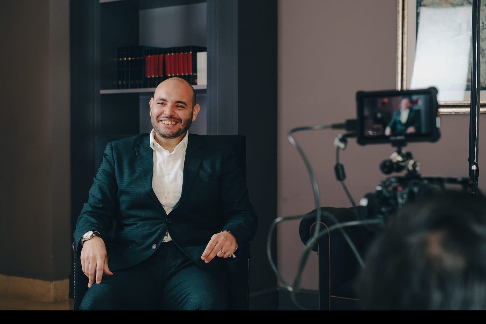 Santi Roggio on camera during filming