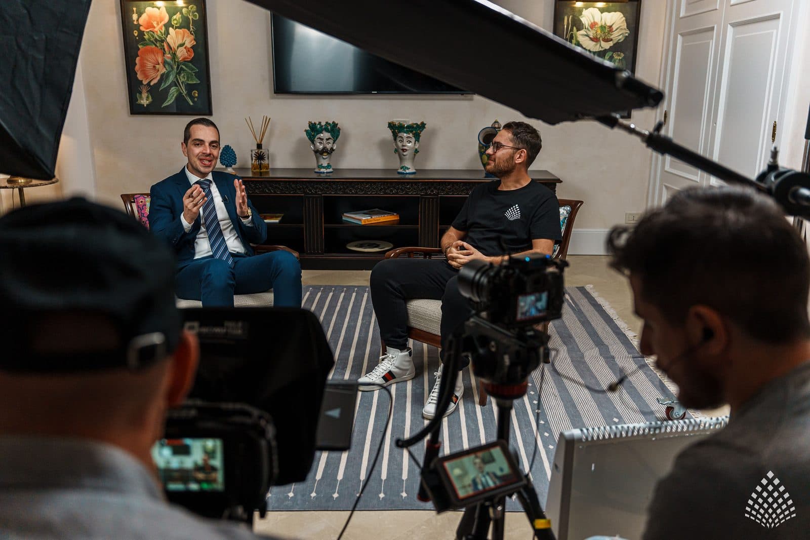 An interview sequence being filmed at Villa Sant'Andrea