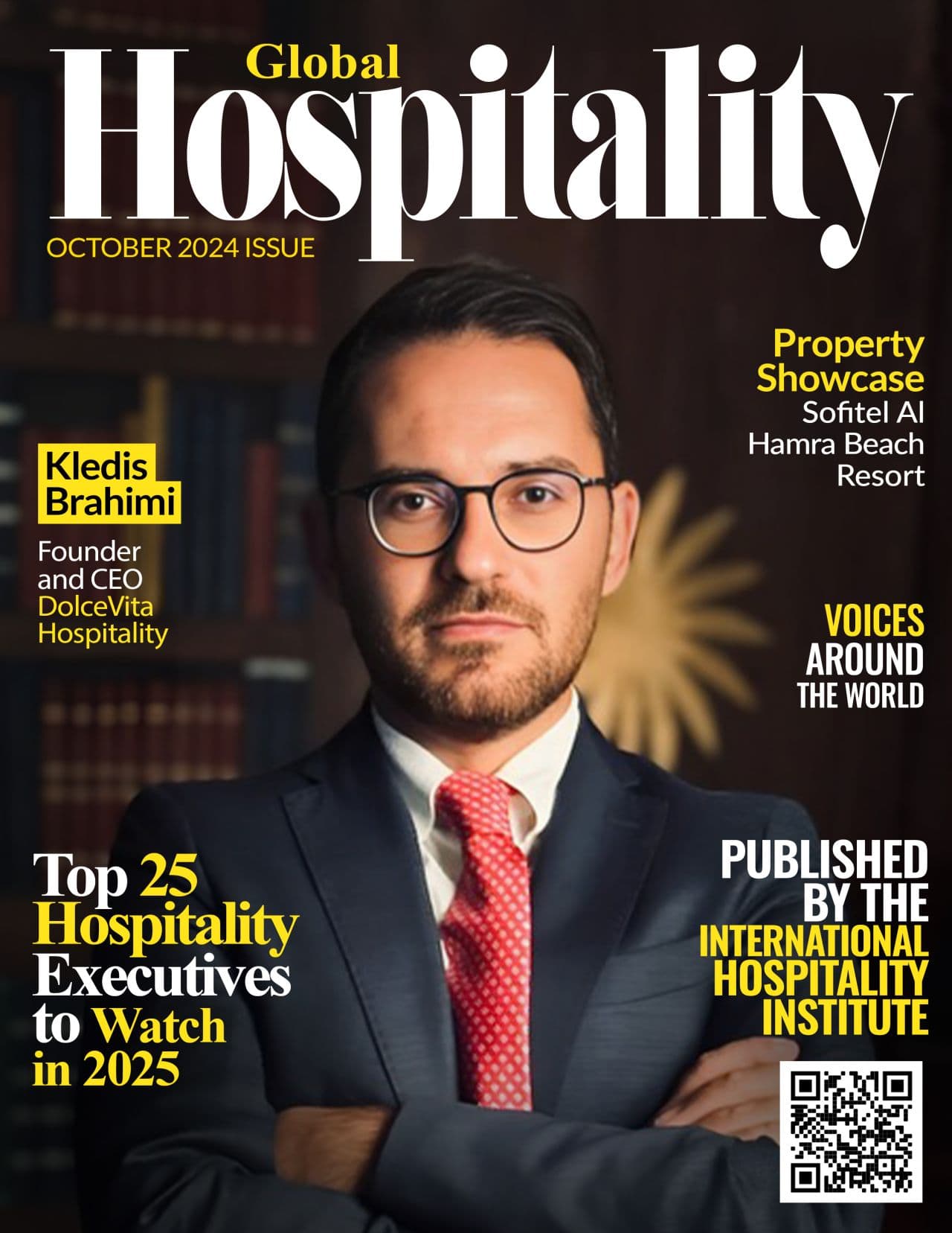 Global Hospitality magazine cover, October 2024, featuring Kledis Brahimi